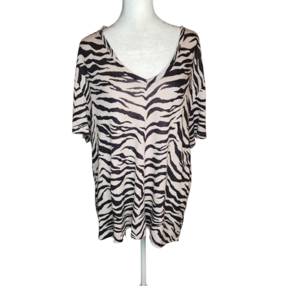 Rails Cara Tiger Stripe V Neck Short Sleeve Linen Blend Top Size XL - Picture 1 of 8